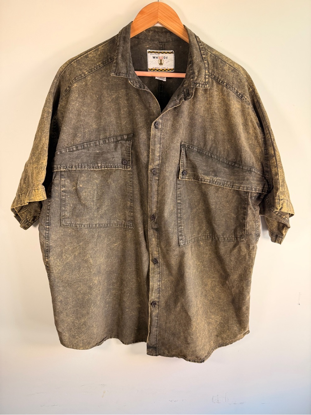 Whooo's Owl Logo Button-Up Shirt in Faded Olive